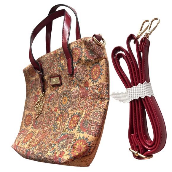 Portuguese Cork Bag Crossbody Red 2 Way Leather Straps Heart of Viana do Castelo - Picture 6 of 6